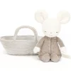 Jellycat knuffels Jellycat Rock A Bye Mouse With Carrier* Mice & Rat Cuddly Toys