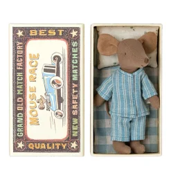 Maileg Big Brother Mouse With Pajamas In Matchbox* Doll House & Mouse House