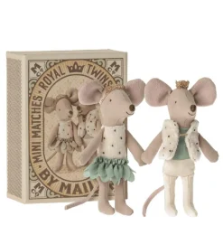 Maileg Little Sister And Little Brother Royal Twins In Matchbox* Doll House & Mouse House