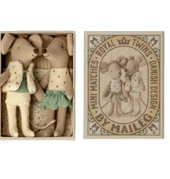Maileg Little Sister And Little Brother Royal Twins In Matchbox* Doll House & Mouse House