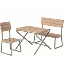 Maileg Wooden Garden Set With Table Chair And Bench* Doll Furniture And Accessories